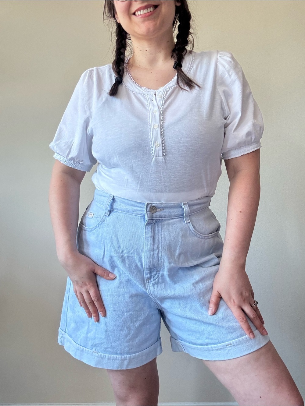 J. Crew White Henley Top with Loop Trim